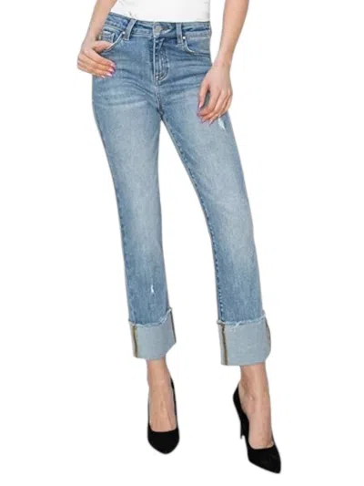 Risen High Rise Crop Straight Cuffed Slim Jeans In Blue