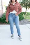 Risen High Rise Ankle Wide Button Down Front Patch Pocket Cuff Jean In Denim In Blue