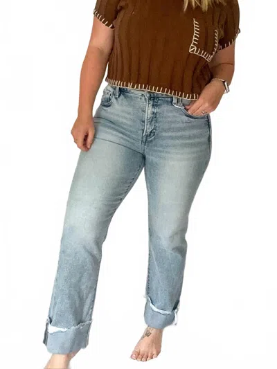 Risen High Rise Crop Straight Jeans In Medium Light Wash In Multi