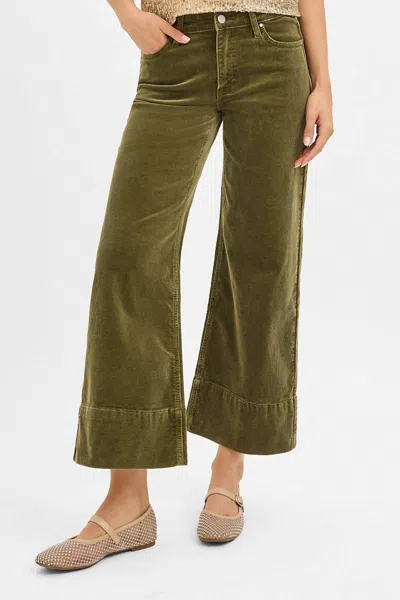 Risen High Rise Crop Wide Corduroy Pants In Moss Green In Multi