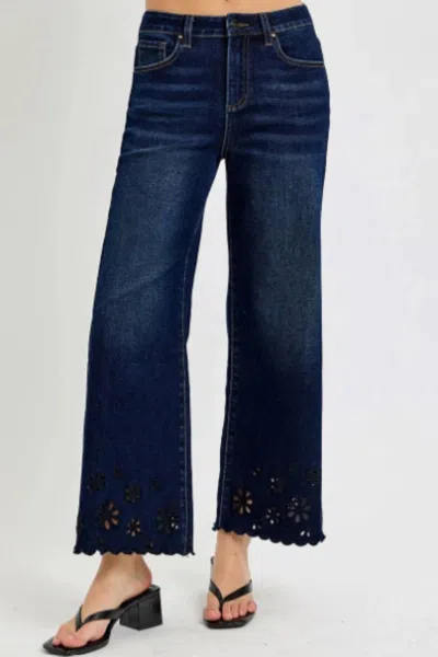 Risen High Rise Crop Wide Cut Out Detail Jeans In Blue