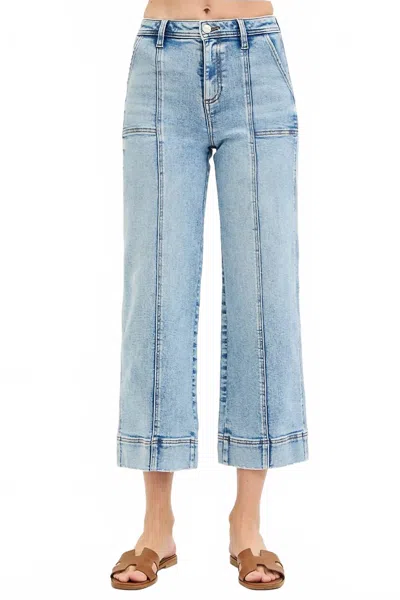 Risen High Rise Crop Wide Front Seam Detailed Jeans In Blue Horizon