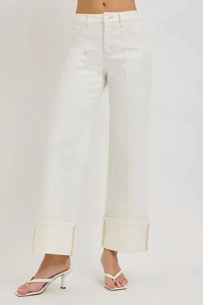 Risen High Rise Crop Wide Pants In Cream In White