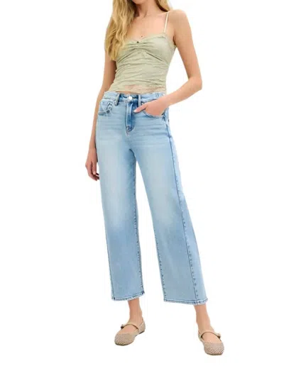 Risen High-rise Cropped Barrel Leg Jeans With Adjustable Waist In Light Blue