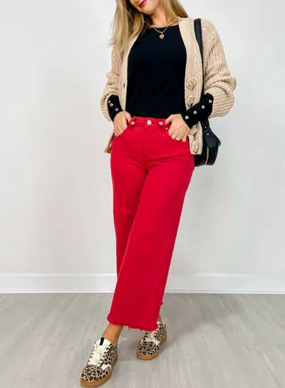 Risen High Rise Cropped Wide Leg Pants In Scarlet In Red