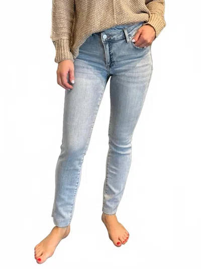 Risen High Rise Crossover Loose Fit Ankle Skinny Jeans In Blue