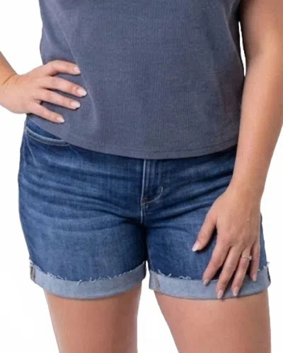 Risen High Rise Cuffed Shorts In Dark Wash In Animal Print