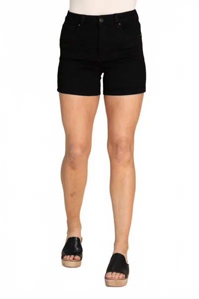 Risen High Rise Cuffed Shorts In Solid Black