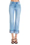 Risen High Rise Cuffed Straight Jeans In Denim Light Wash In Multi