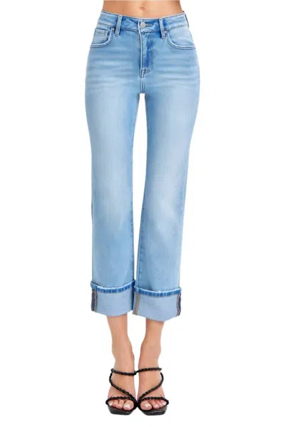 Risen High Rise Cuffed Straight Jeans In Denim Light Wash In Multi