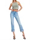 Risen High Rise Cuffed Straight Jeans In Light Denim In Blue