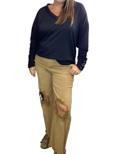 Risen High Rise Distressed Denim Jeans In Camel In Brown