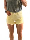 Risen High Rise Distressed Detail Shorts In Pale Yellow In Yellow