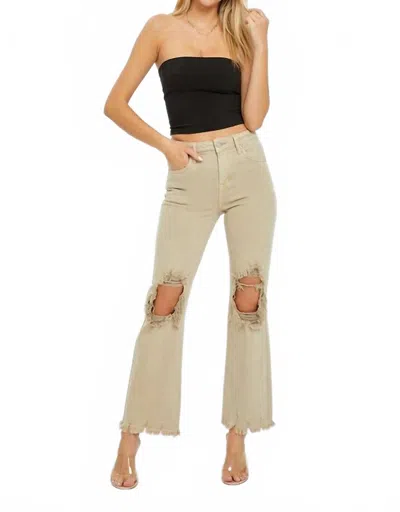 Risen High Rise Distressed Knee Straight Leg Pants In Sand In Brown