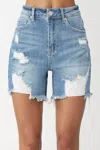 Risen High Rise Distressed Short In Blue In Blue