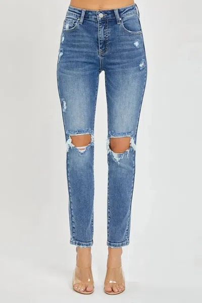Risen High Rise Distressed Skinny Jeans In Blue