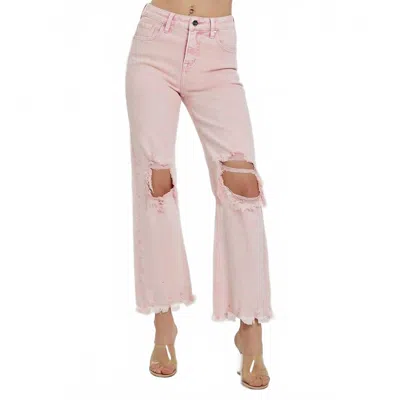 Risen High Rise Distressed Straight Jeans In Acid Pink