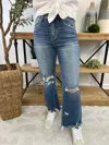 Risen High Rise Ankle Wide Button Down Front Patch Pocket Cuff Jean In Denim In Blue