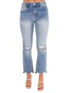 Risen High Rise Distressed Straight Leg Jeans In Medium In Blue