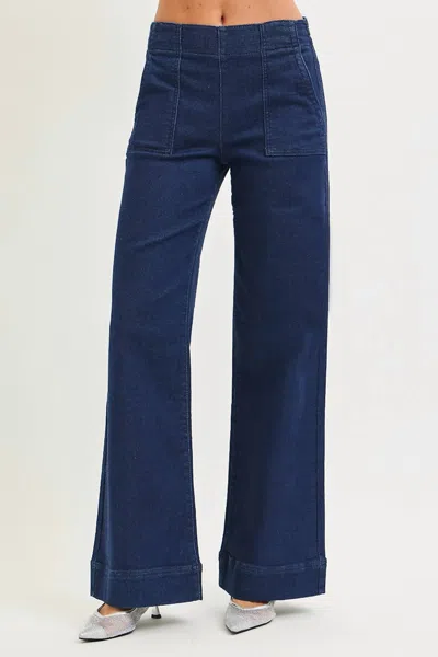 Risen High Rise Elastic Waist Band Jeans In Blue