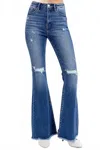 Risen High Rise Flare Jeans In Dark Wash In Blue