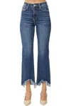 RISEN HIGH RISE FREY HEM ANKLE BOOTCUT JEANS IN DENIM