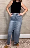 Risen High Rise Front Open Maxi Skirt In Black Wash