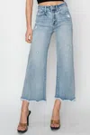 Risen High Rise Front Patch Pocket Ankle Flare Jeans In Blue In Blue