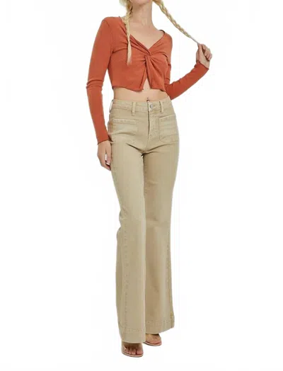 Risen High Rise Front Patch Pocket Bell Bottom Pants In Sand In Nude