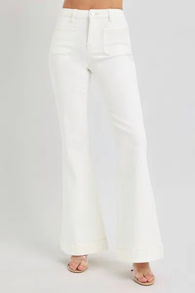 Risen High Rise Front Patch Pocket Flare Jean In Cream