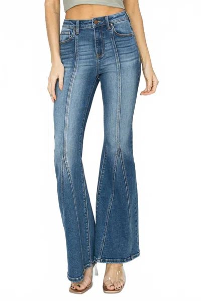 Risen High Rise Front Seam Flare Jeans In Dark In Blue