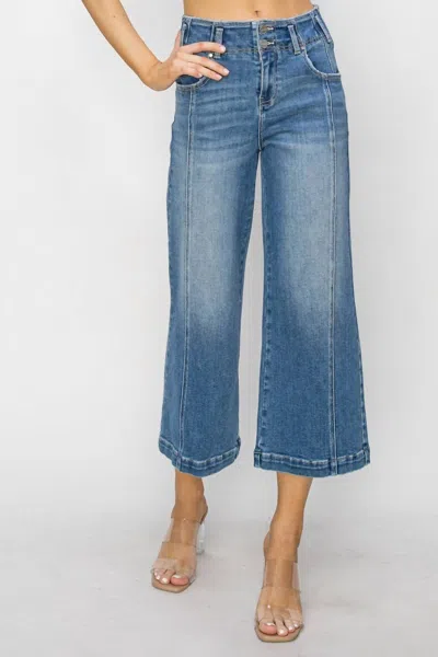 Risen High Rise Front Seam Wide Jeans In Blue