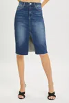 Risen High Rise Front Slit Midi Skirt - Plus In Blue