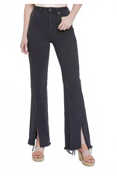 Risen High Rise Front Slit Relaxed Straight Jeans In Black