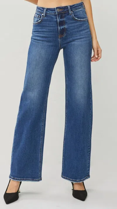 Risen High Rise Full Length Straight Jean In Dark Wash In Blue