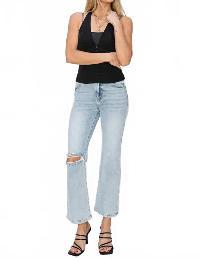 Risen High Rise Knee Distressed Ankle Flare Jeans In Light Blue