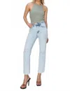 Risen High Rise Ankle Wide Button Down Front Patch Pocket Cuff Jean In Denim In Blue