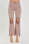 Risen High Rise Knee Distressed Straight Jean In Mauve In Multi