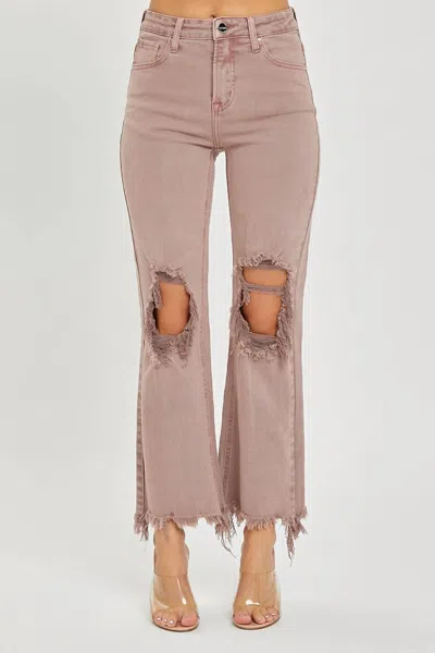 Risen High Rise Knee Distressed Straight Jean In Mauve In Pink