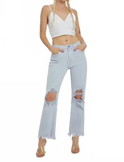 Risen High Rise Knee Distressed Straight Pants In Ice Blue In White