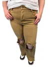 Risen High Rise Knee Distressed Straight Pants In Mocha In Multi