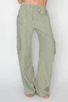 Risen High Rise Linen Wide Cargo Pants In Sage In Green