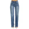 Risen High Rise Long Straight Jeans In Dark Denim
