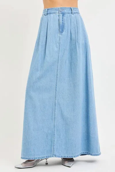 Risen High Rise Maxi Skirt In Chambray In Blue