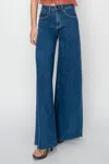 Risen High Rise Ankle Wide Button Down Front Patch Pocket Cuff Jean In Denim