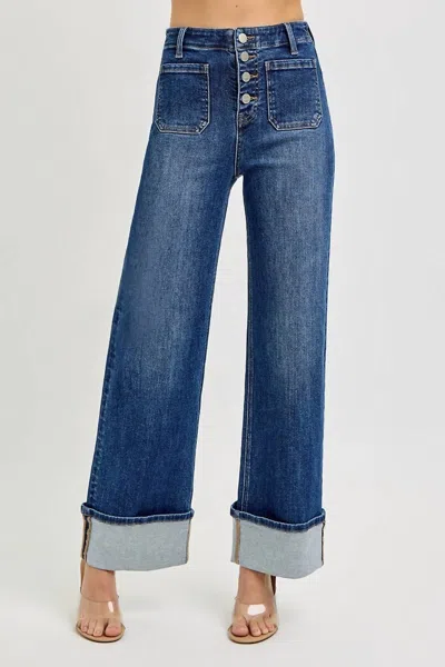 RISEN HIGH-RISE PATCH CUFFED JEANS IN DARK WASH