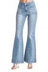 Risen High Rise Patched Pocket Front Flare Jeans In Light Denim