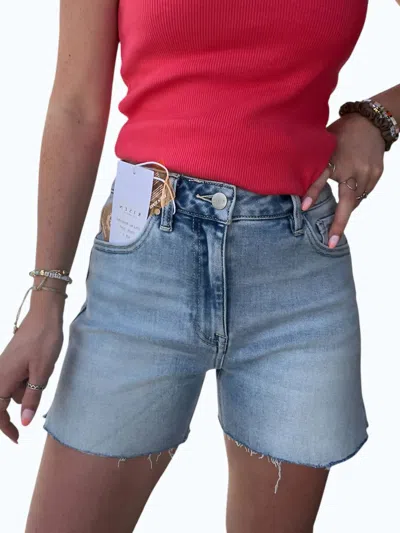 Risen High Rise Raw Cut Hem Shorts In Light Wash In Blue