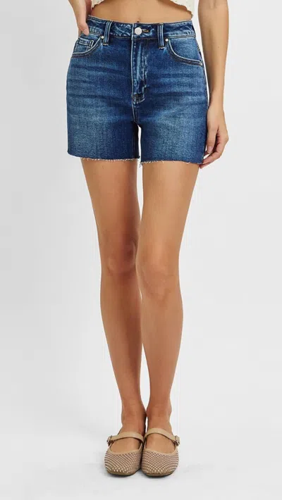 Risen High Rise Raw Cut Side Slit Shorts In Blue