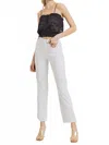 Risen High Rise Raw Hem Straight Leg Jeans In White In White